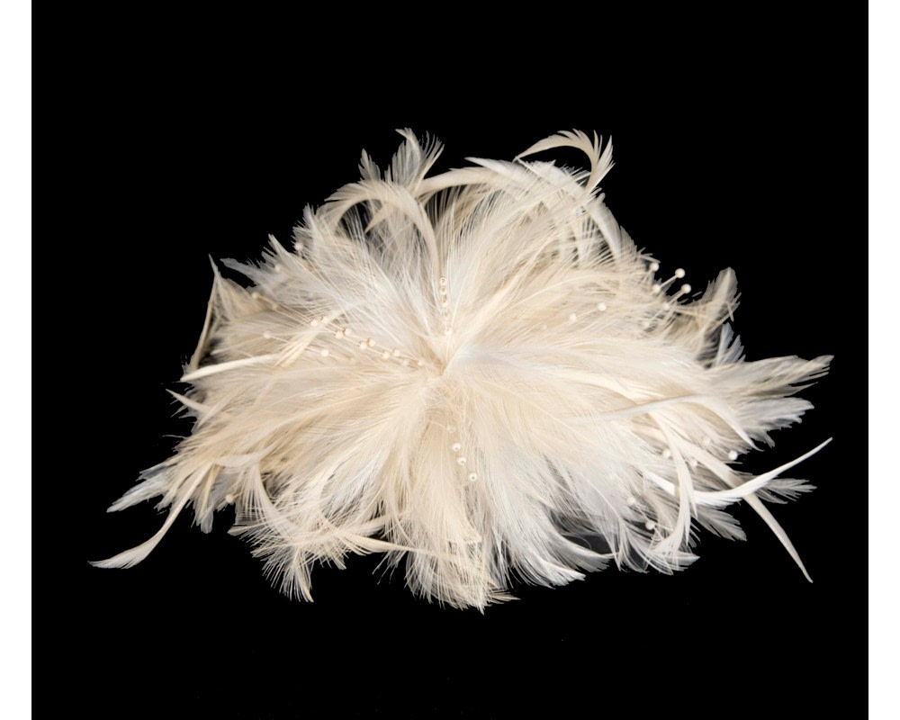 Champagne custom made feather fascinator comb - Hats From OZ UK Champagne custom made feather fascinator comb - Image 2