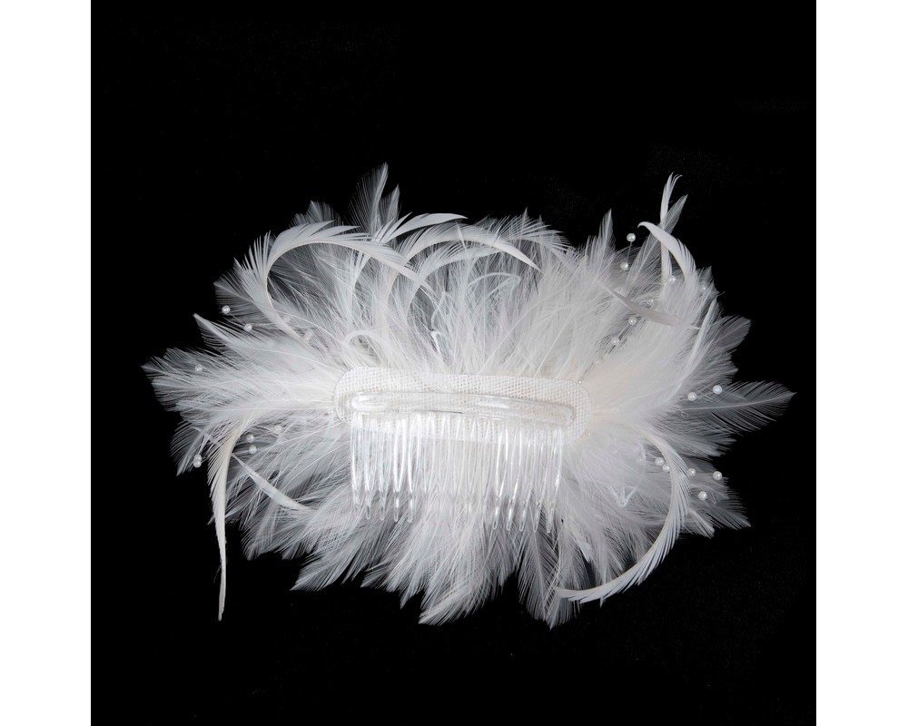 Ivory custom made feather fascinator comb - Image 4