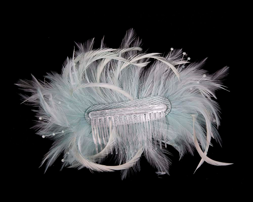 Light blue custom made feather fascinator comb - Hats From OZ UK Light blue custom made feather fascinator comb - Image 4
