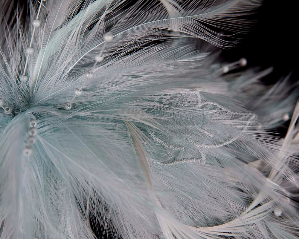 Light blue custom made feather fascinator comb - Hats From OZ UK Light blue custom made feather fascinator comb - Image 3