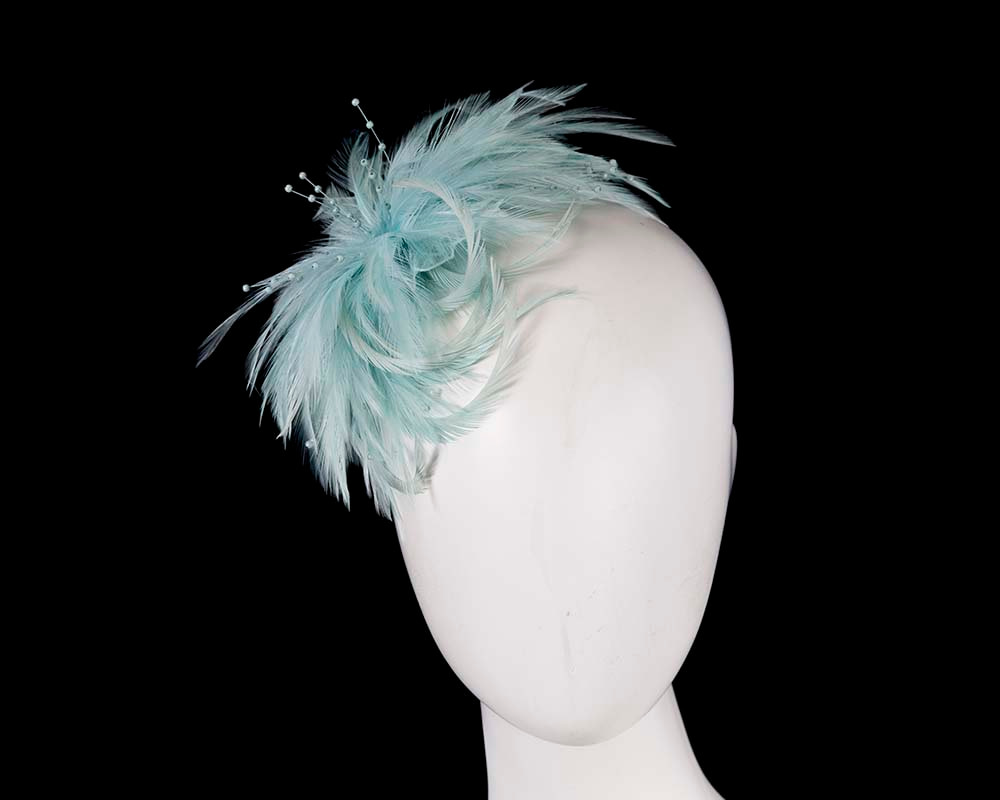 Light blue custom made feather fascinator comb - Hats From OZ UK