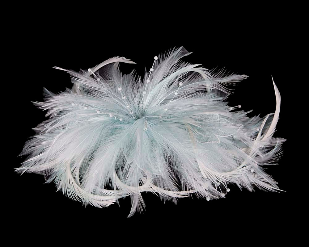 Light blue custom made feather fascinator comb - Hats From OZ UK Light blue custom made feather fascinator comb - Image 2