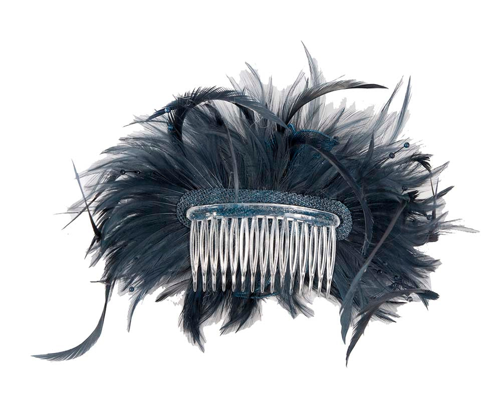 Navy custom made feather fascinator comb - Hats From OZ UK Navy custom made feather fascinator comb - Image 3