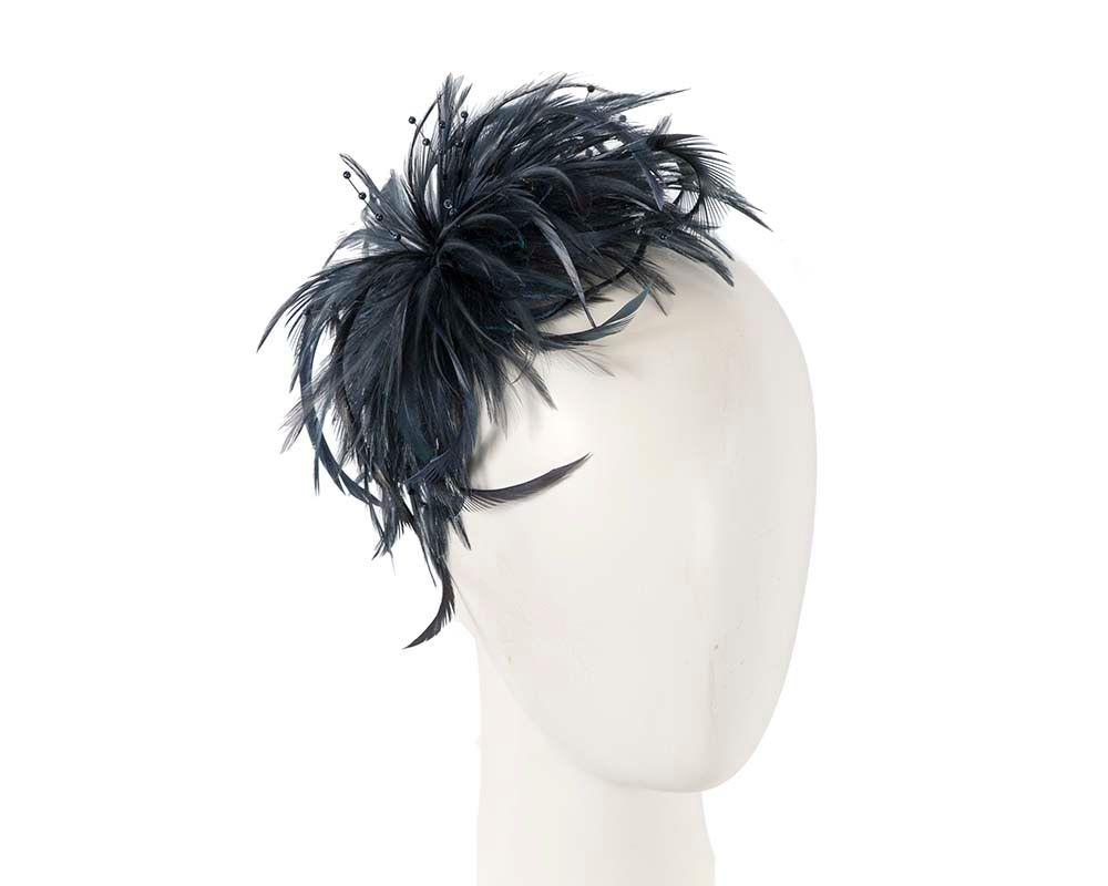 Navy custom made feather fascinator comb - Hats From OZ UK
