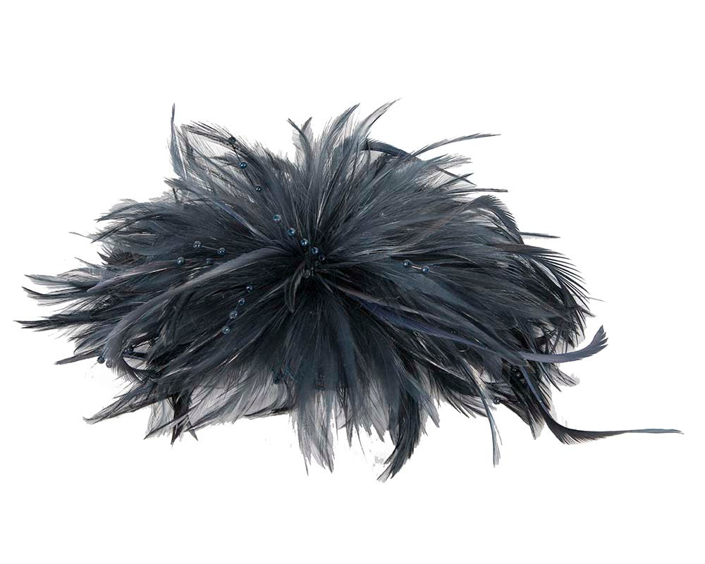 Navy custom made feather fascinator comb - Hats From OZ UK Navy custom made feather fascinator comb - Image 2