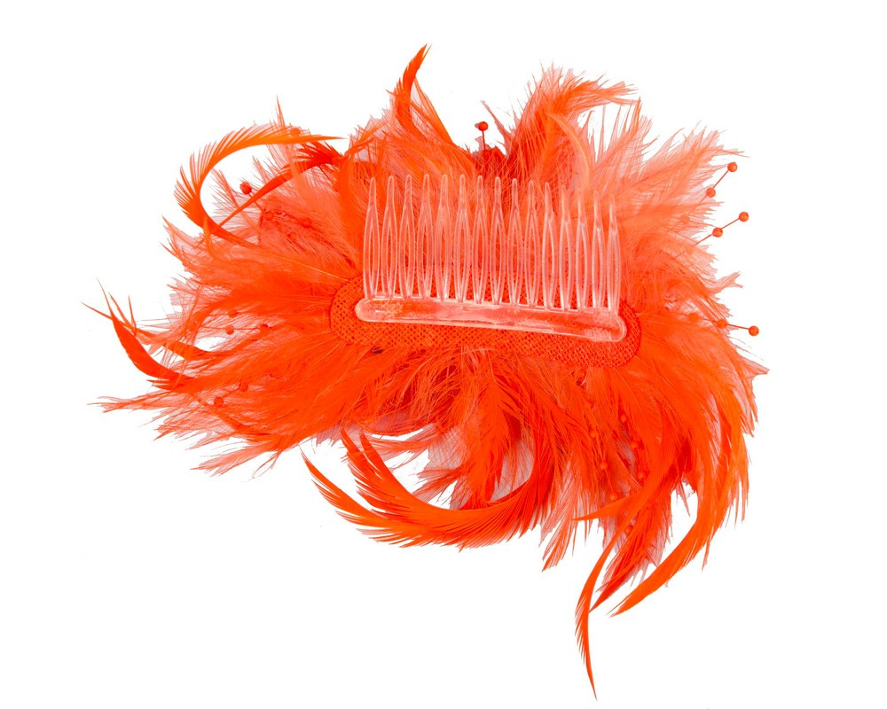 Orange custom made feather fascinator comb - Hats From OZ UK Orange custom made feather fascinator comb - Image 4