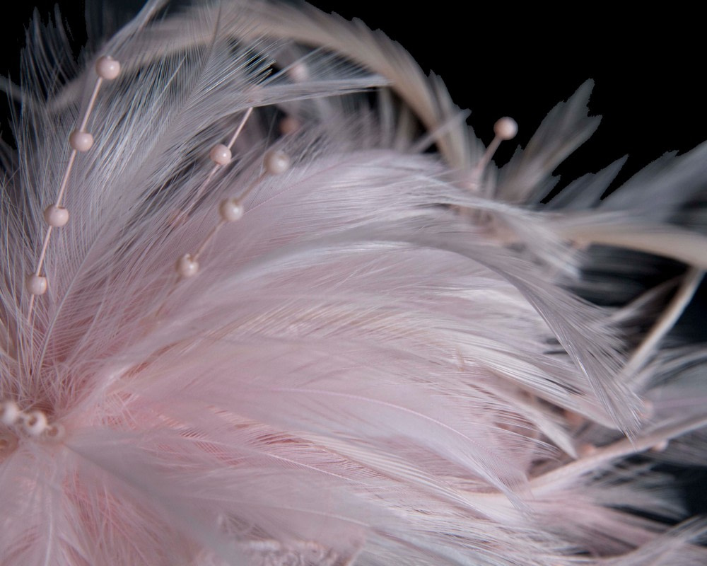 Pink custom made feather fascinator comb - Hats From OZ UK Pink custom made feather fascinator comb - Image 3
