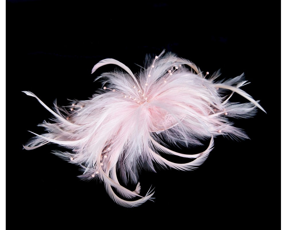 Pink custom made feather fascinator comb - Hats From OZ UK Pink custom made feather fascinator comb - Image 2