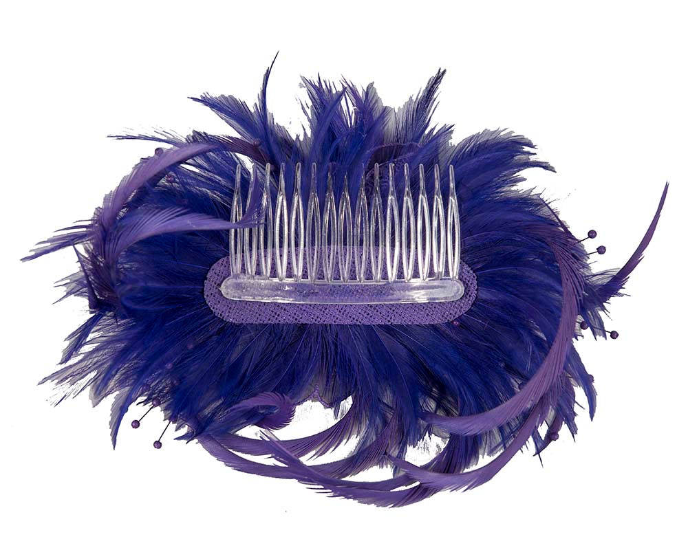 Purple custom made feather fascinator comb - Hats From OZ UK Purple custom made feather fascinator comb - Image 4