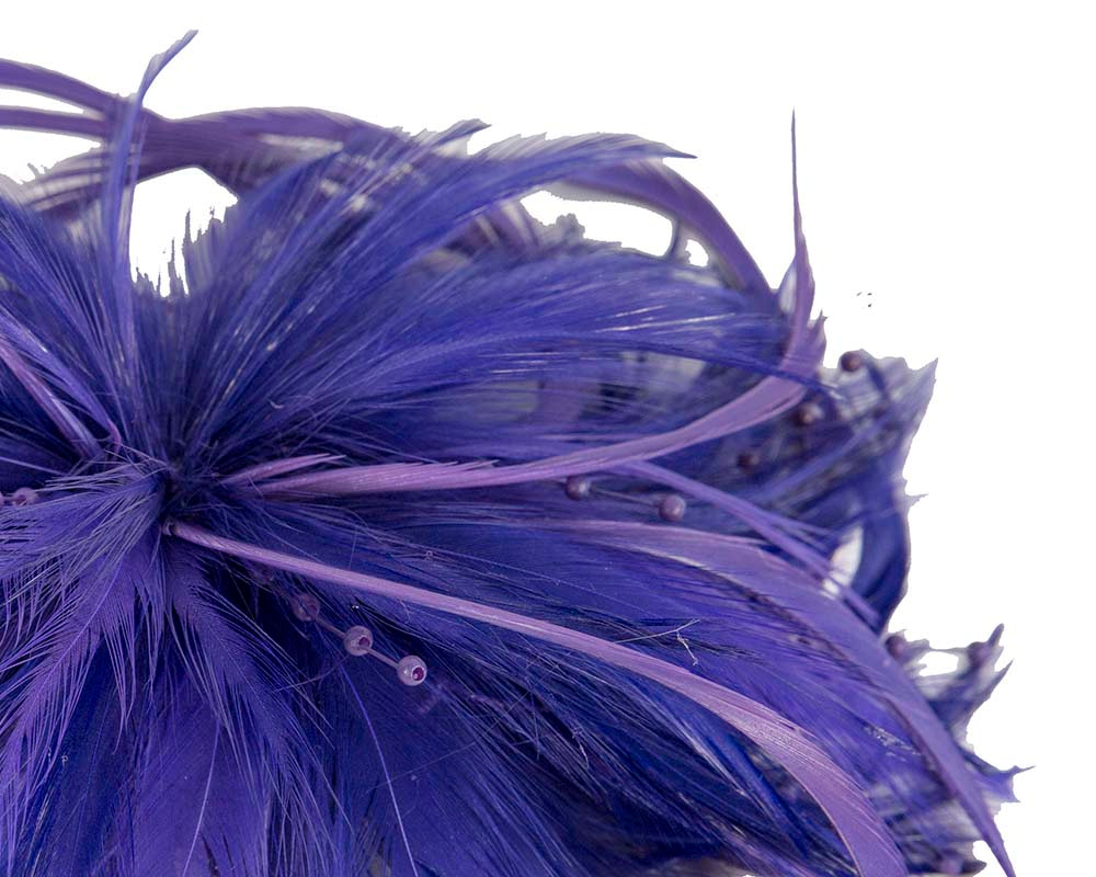Purple custom made feather fascinator comb - Hats From OZ UK Purple custom made feather fascinator comb - Image 3