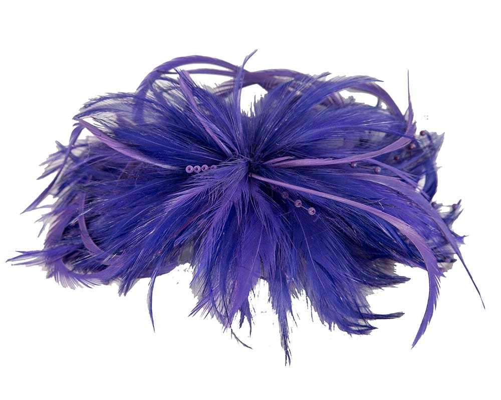 Purple custom made feather fascinator comb - Hats From OZ UK Purple custom made feather fascinator comb - Image 2