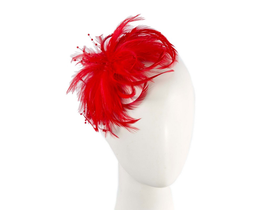 Red custom made feather fascinator comb - Hats From OZ UK