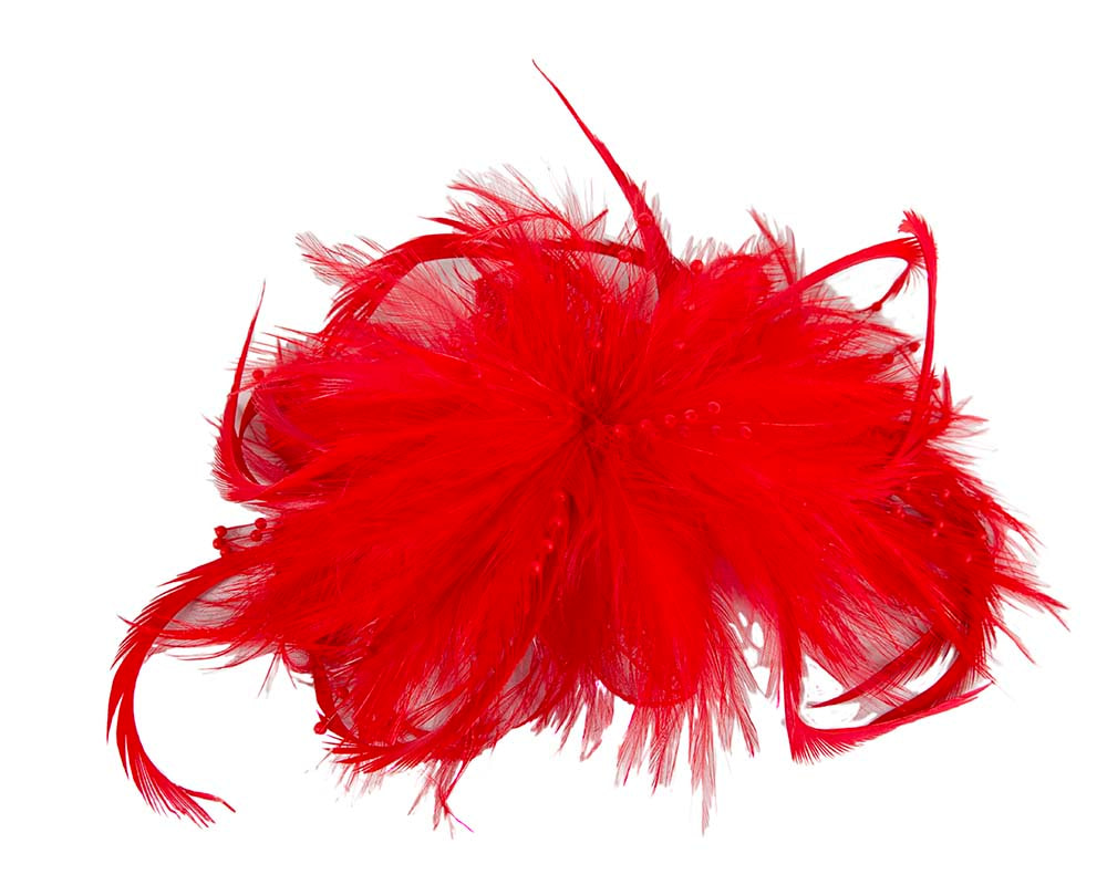 Red custom made feather fascinator comb - Hats From OZ UK Red custom made feather fascinator comb - Image 2