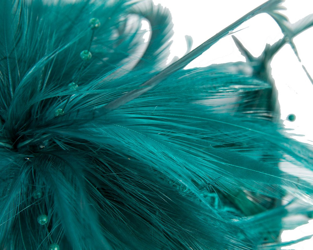 Teal custom made feather fascinator comb - Hats From OZ UK Teal custom made feather fascinator comb - Image 3