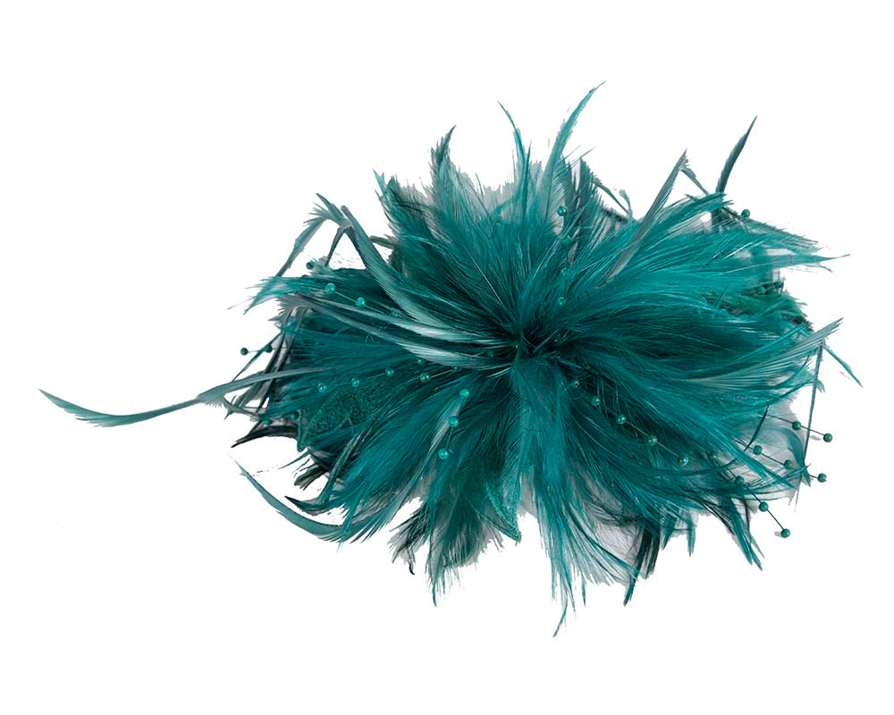 Teal custom made feather fascinator comb - Hats From OZ UK Teal custom made feather fascinator comb - Image 2