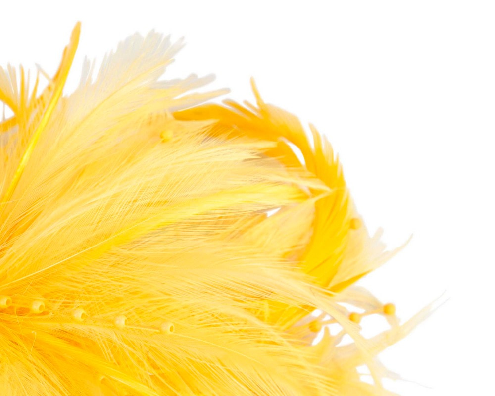 Yellow custom made feather fascinator comb - Hats From OZ UK Yellow custom made feather fascinator comb - Image 3