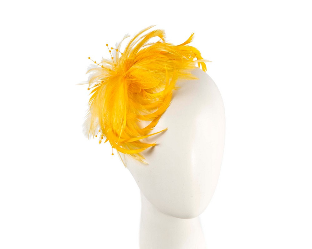 Yellow custom made feather fascinator comb - Hats From OZ UK
