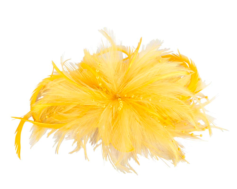 Yellow custom made feather fascinator comb - Hats From OZ UK Yellow custom made feather fascinator comb - Image 2