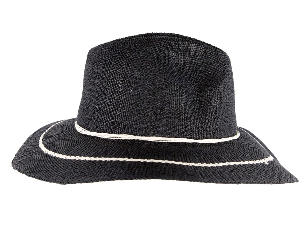 Navy Woven Natural Fiber Wide Brim Fedora - Hats From OZ UK Navy Woven Natural Fiber Wide Brim Fedora - Image 3