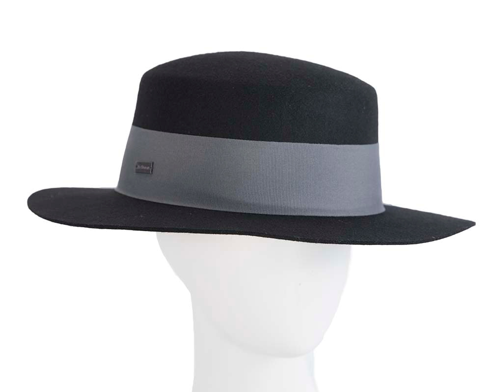 Black soft brim ladies winter felt boater hat - Hats From OZ UK