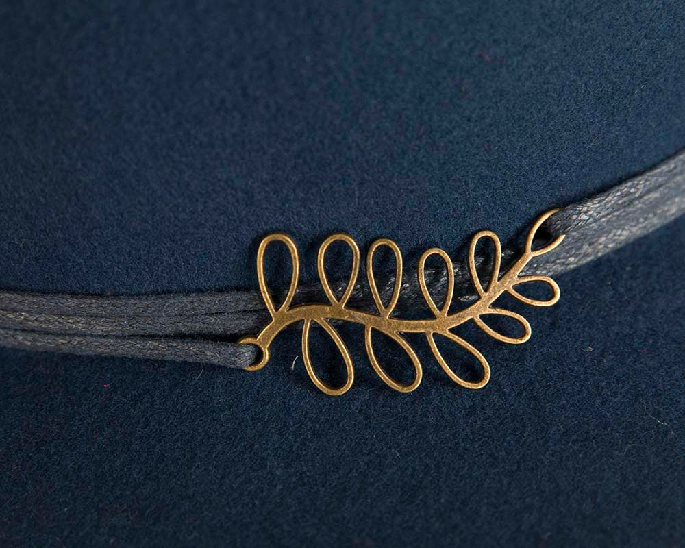 Wide brim navy ladies winter black felt boater by Cupids Millinery - Hats From OZ UK Wide brim navy ladies winter black felt boater by Cupids Millinery - Image 3