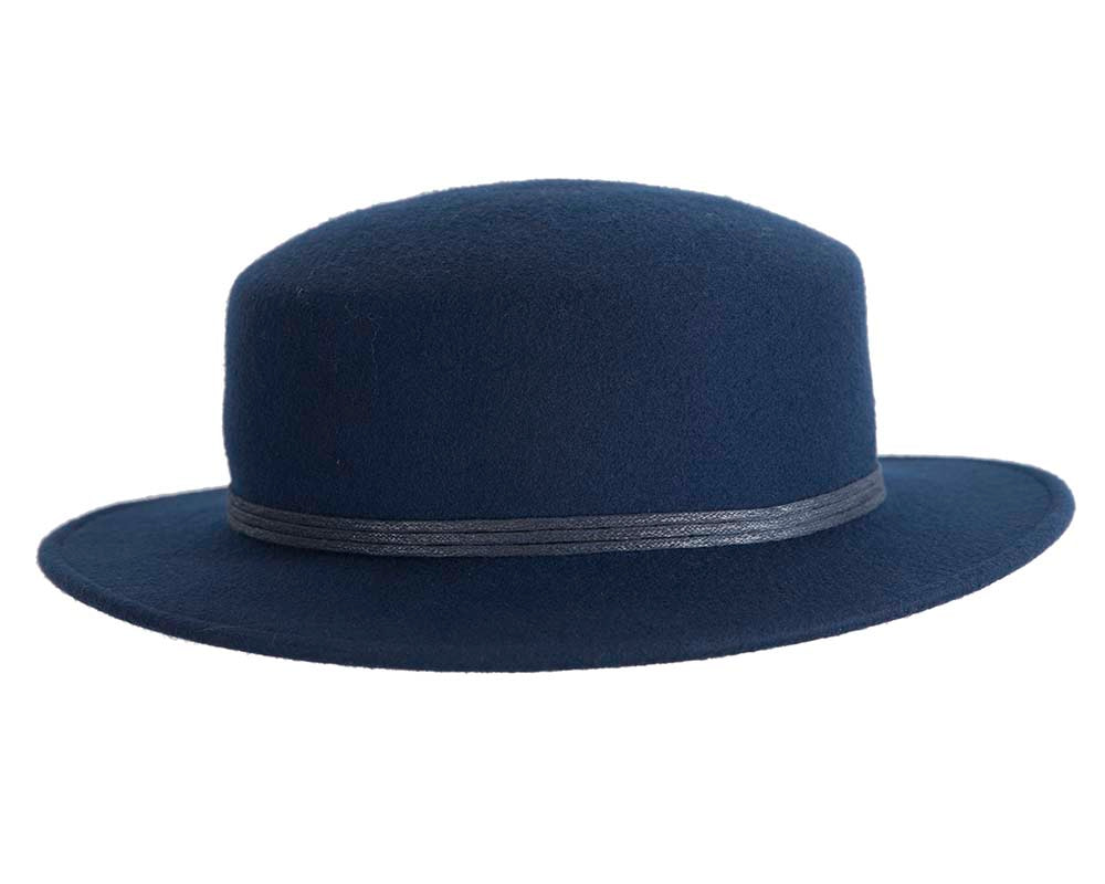 Wide brim navy ladies winter black felt boater by Cupids Millinery - Hats From OZ UK Wide brim navy ladies winter black felt boater by Cupids Millinery - Image 4