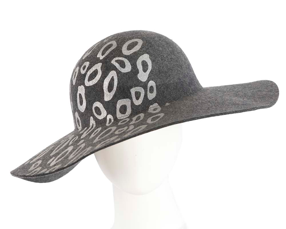 Wide brim charcoal winter cloche hat by Cupids Millinery Melbourne - Hats From OZ UK | CU092 Wide brim charcoal winter cloche hat by Cupids Millinery Melbourne - Hats From OZ UK