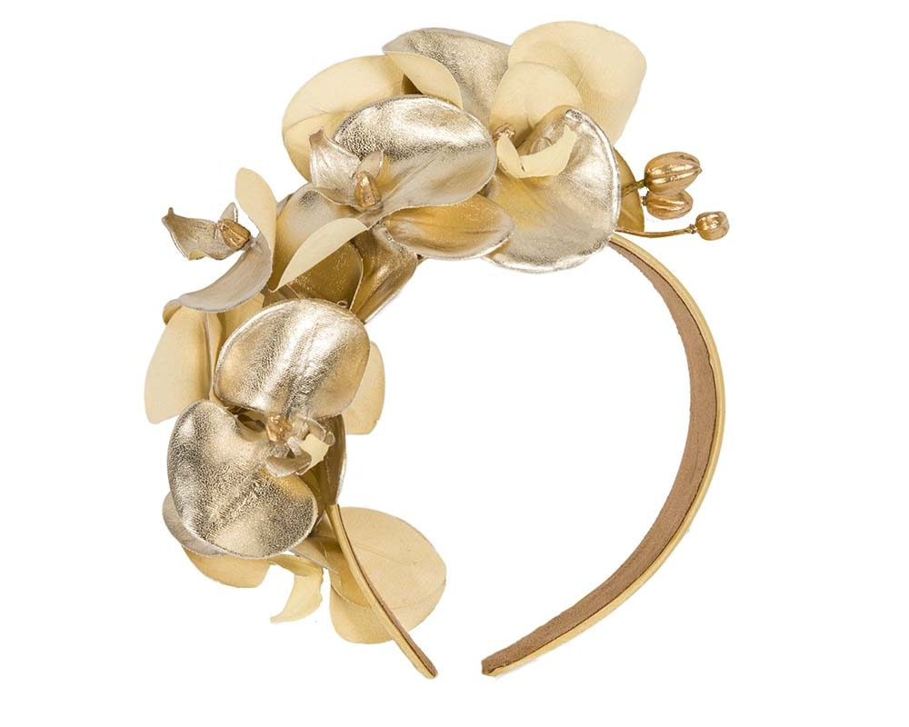 Bespoke leather gold orchid flower headband - Hats From OZ UK Bespoke leather gold orchid flower headband - Image 2