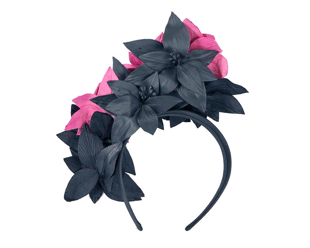 Navy & Fuchsia flower fascinator by Cupids Millinery - Hats From OZ UK Navy & Fuchsia flower fascinator by Cupids Millinery - Image 4