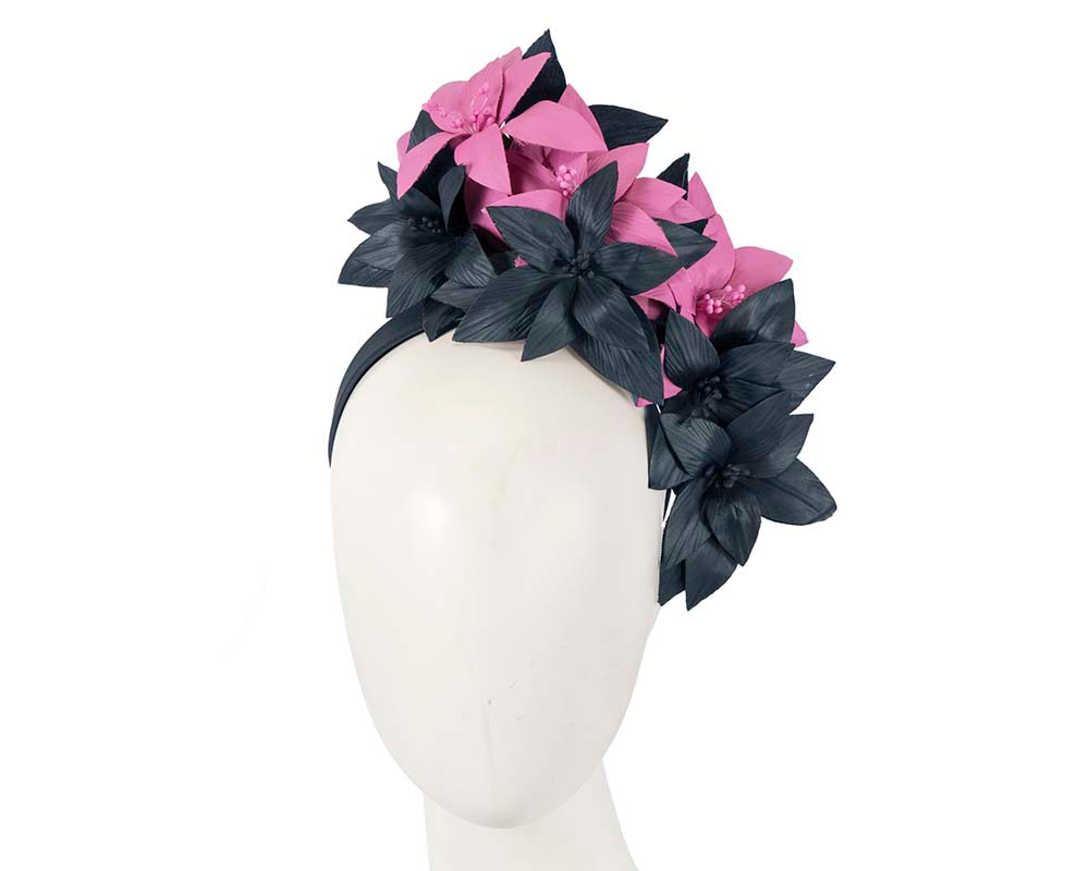 Navy & Fuchsia flower fascinator by Cupids Millinery - Hats From OZ UK Navy & Fuchsia flower fascinator by Cupids Millinery