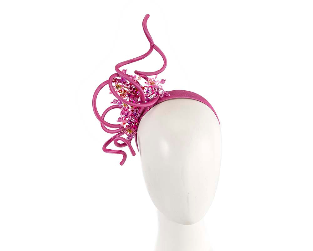 Bespoke fuchsia fascinator by Cupids Millinery - Hats From OZ UK | CU524F Bespoke fuchsia fascinator by Cupids Millinery - Hats From OZ UK