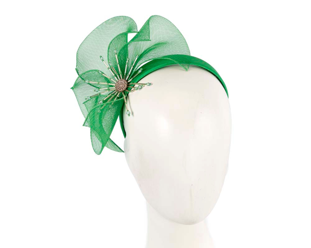 Bespoke green flower headband by Cupids Millinery - Hats From OZ UK | CU529GRN Bespoke green flower headband by Cupids Millinery - Hats From OZ UK