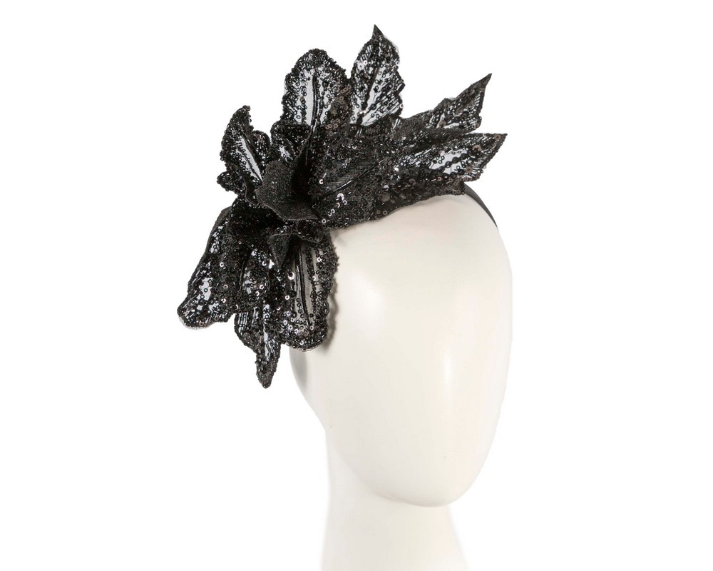 Shiny black lace fascinator by Fillies Collection - Hats From OZ UK | F706B Shiny black lace fascinator by Fillies Collection - Hats From OZ UK