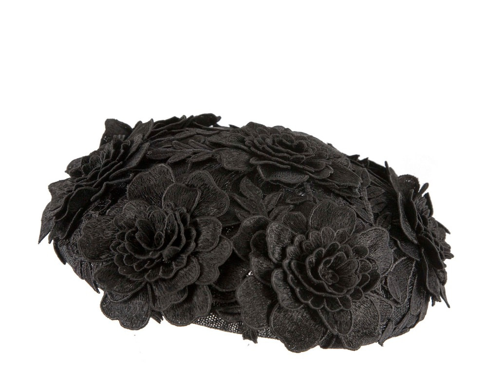 Chic Black Floral Lace Beret - Hats From OZ UK Chic Black Floral Lace Beret - Image 3