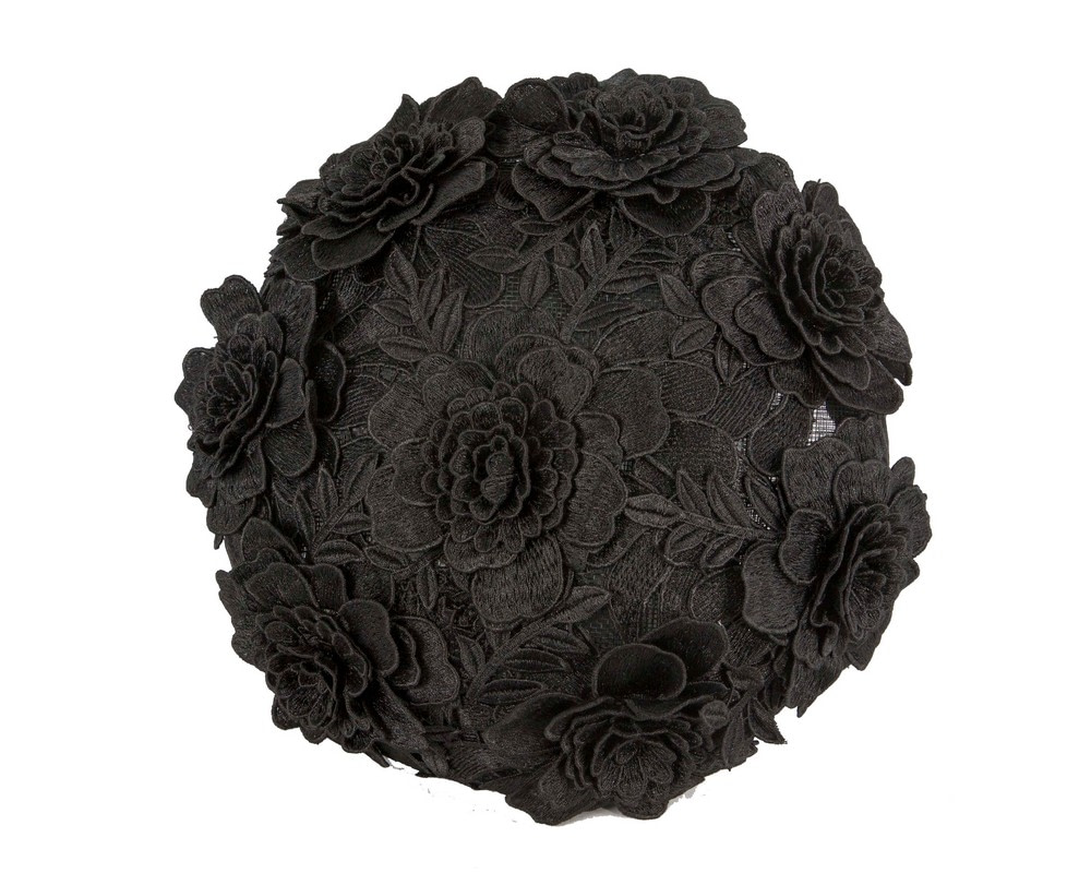 Chic Black Floral Lace Beret - Hats From OZ UK Chic Black Floral Lace Beret - Image 2