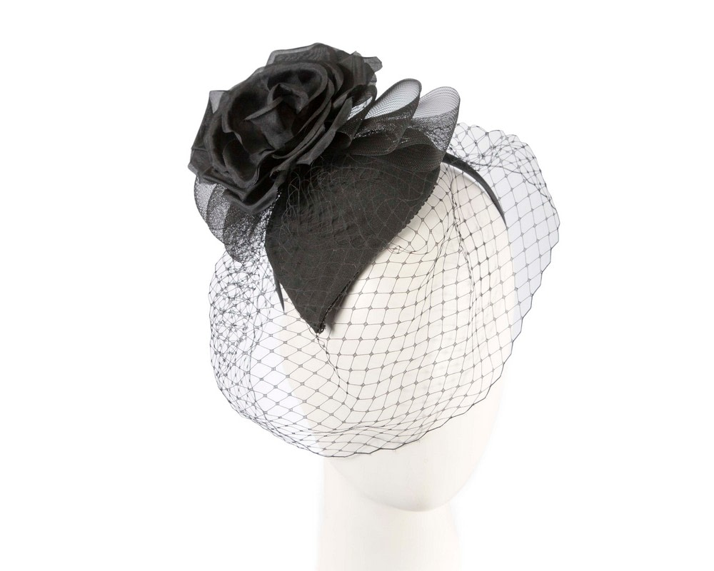 One-off black cocktail hat with veil - Hats From OZ UK | CU708 One-off black cocktail hat with veil - Hats From OZ UK