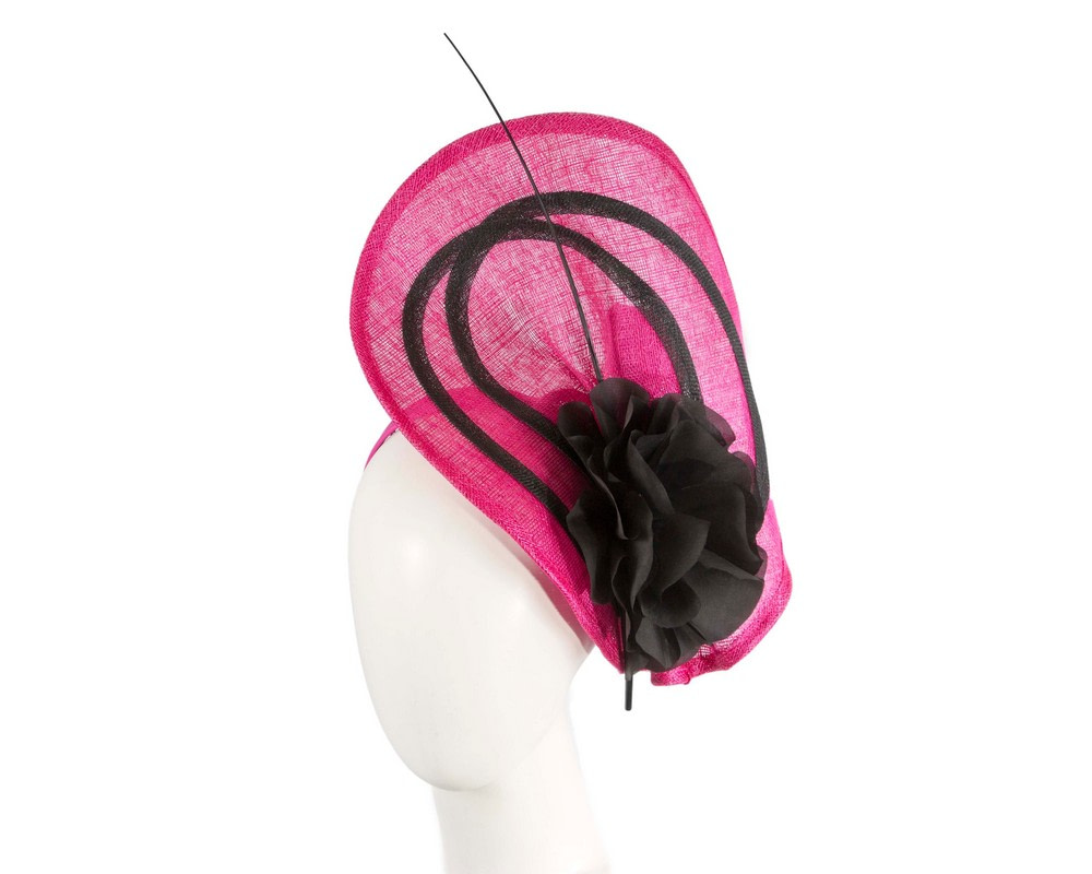 Large fuchsia & black sinamay flower fascinator by Max Alexander - Hats From OZ UK Large fuchsia & black sinamay flower fascinator by Max Alexander