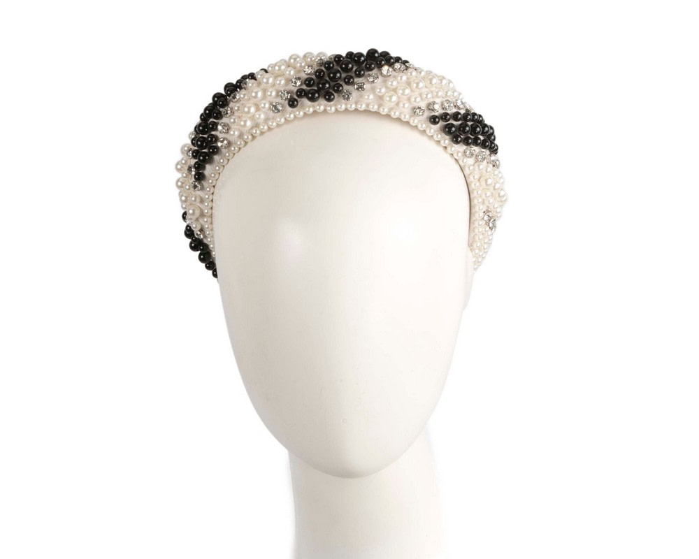 Cream & black pearl fascinator headband by Cupids Millinery - Hats From OZ UK