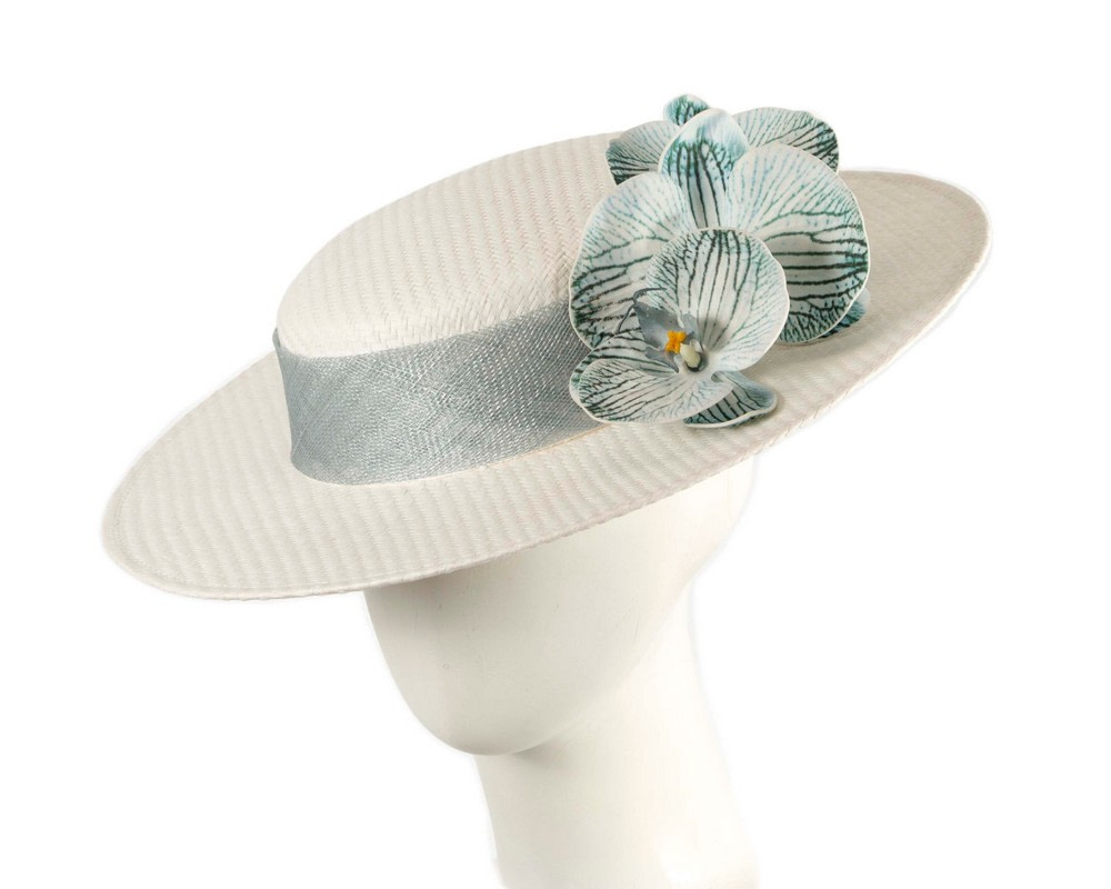 White & blue boater hat by Cupids Millinery - Hats From OZ UK | CU770 White & blue boater hat by Cupids Millinery - Hats From OZ UK