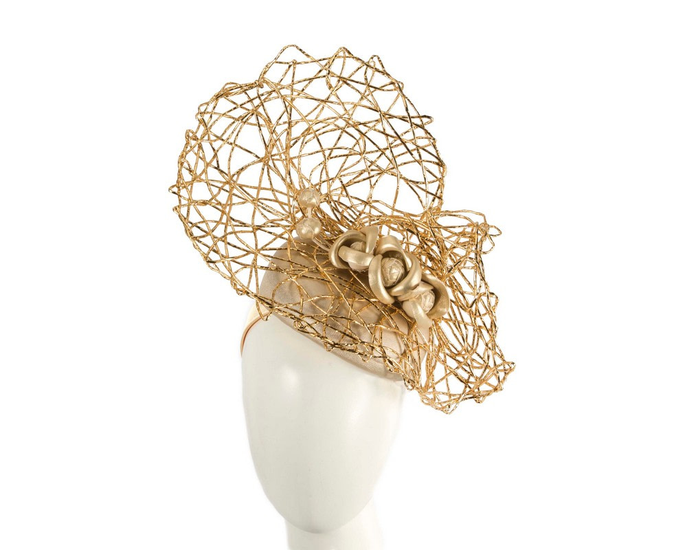 Exclusive gold pillbox fascinator by Cupids Millinery - Hats From OZ UK