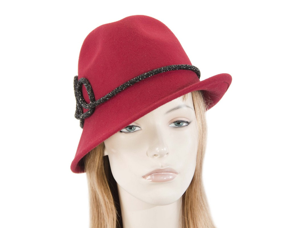 Designers red felt ladies fedora hat - Hats From OZ UK | F629R Designers red felt ladies fedora hat - Hats From OZ UK