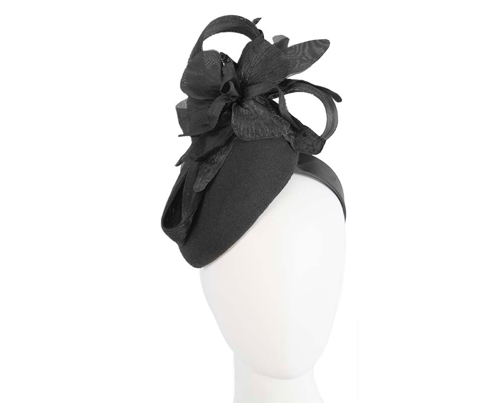 Tall black winter racing pillbox fascinator by Fillies Collection - Hats From OZ UK | F663B Tall black winter racing pillbox fascinator by Fillies Collection - Hats From OZ UK