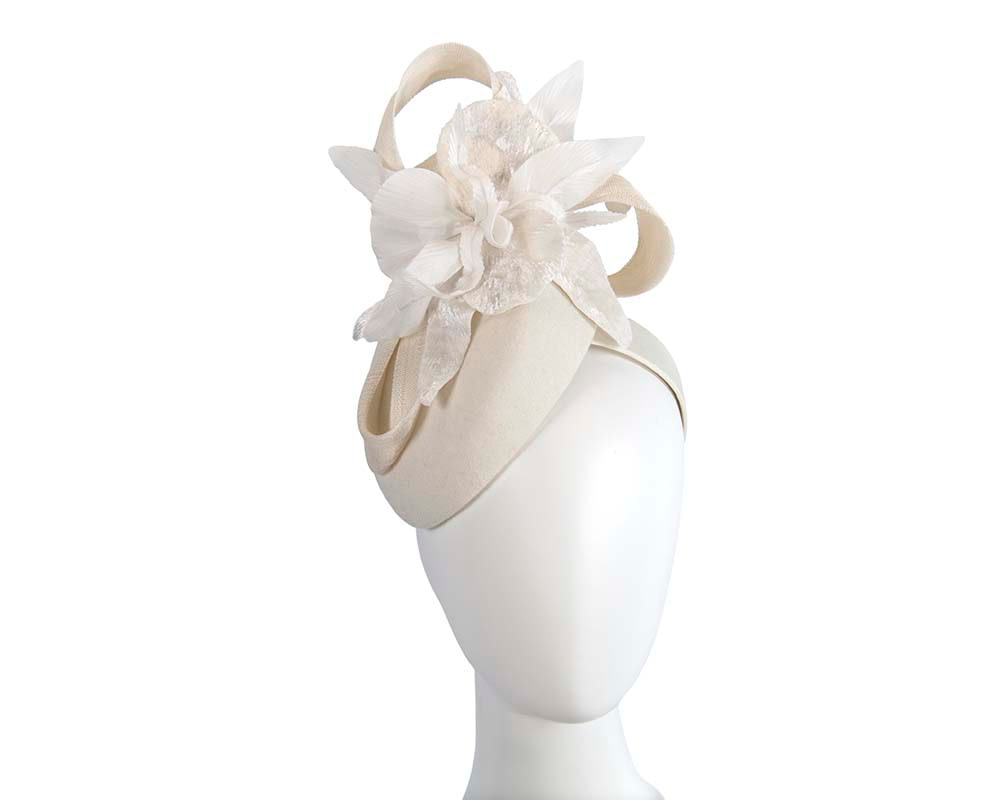 Tall cream winter racing pillbox fascinator by Fillies Collection - Hats From OZ UK | F663C Tall cream winter racing pillbox fascinator by Fillies Collection - Hats From OZ UK