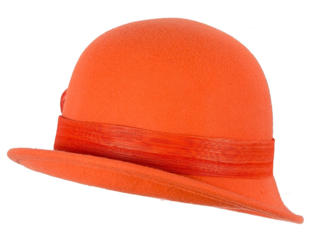 Orange felt cloche hat with lace by Fillies Collection - Image 3