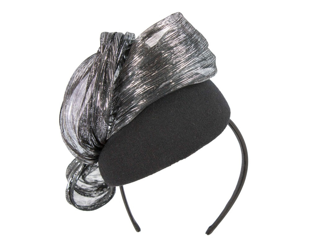 Bespoke black silver pillbox with bow by Fillies Collection - Hats From OZ UK Bespoke black silver pillbox with bow by Fillies Collection - Image 6