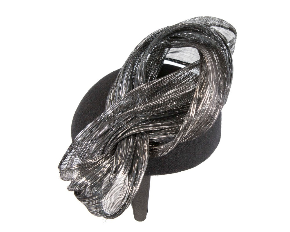 Bespoke black silver pillbox with bow by Fillies Collection - Hats From OZ UK Bespoke black silver pillbox with bow by Fillies Collection - Image 3