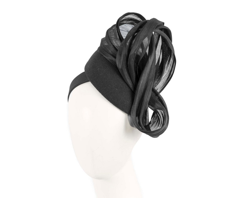 Bespoke black pillbox with bow by Fillies Collection - Hats From OZ UK | F666B Bespoke black pillbox with bow by Fillies Collection - Hats From OZ UK