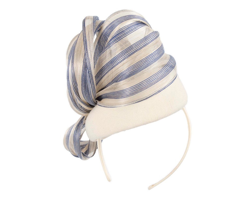 Bespoke cream blue pillbox with bow by Fillies Collection - Hats From OZ UK Bespoke cream blue pillbox with bow by Fillies Collection - Image 6