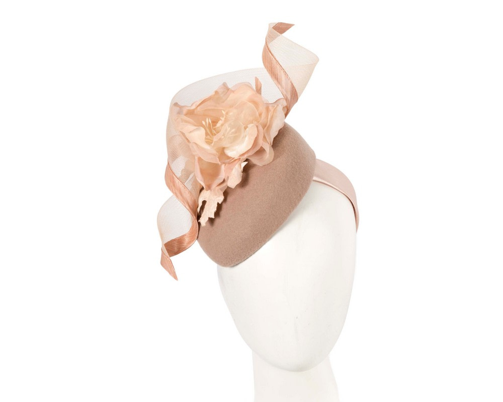 Beige winter pillbox fascinator with flower - Hats From OZ UK | F674BE Beige winter pillbox fascinator with flower - Hats From OZ UK