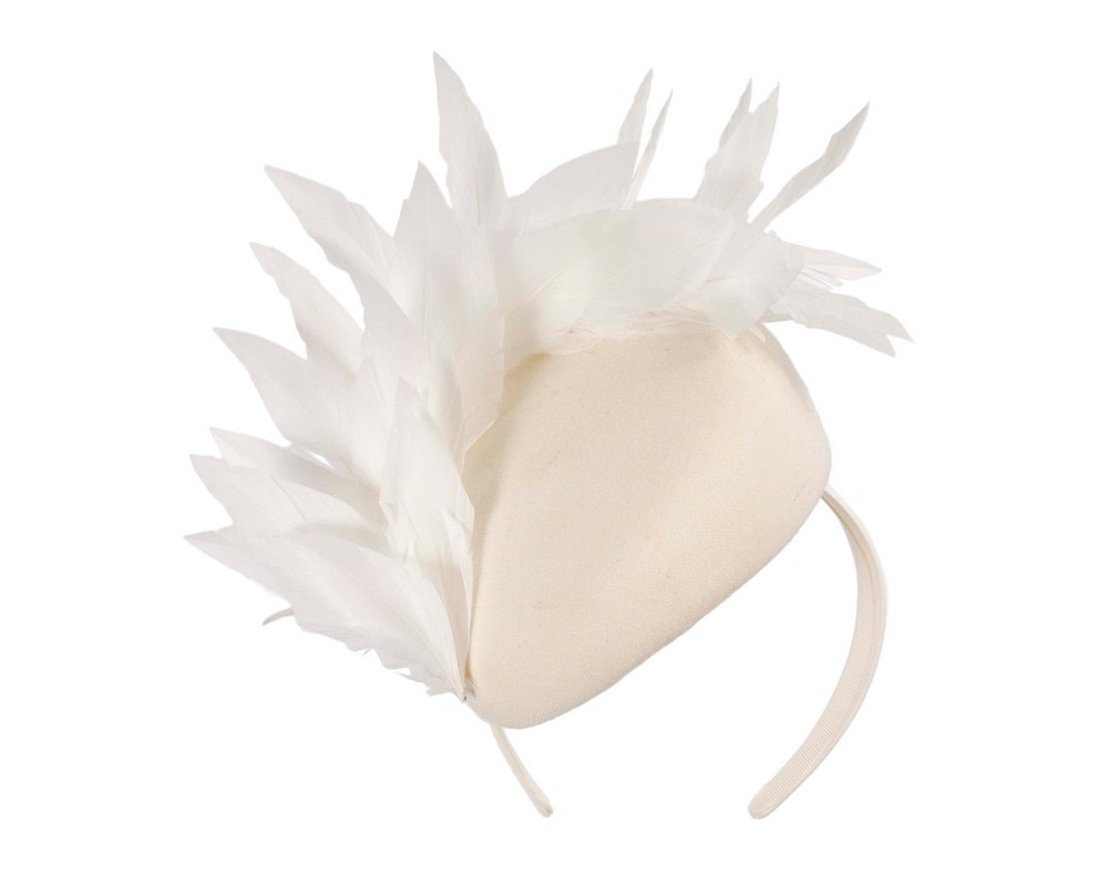 Cream feather winter facing fascinator - Hats From OZ UK Cream feather winter facing fascinator - Image 2